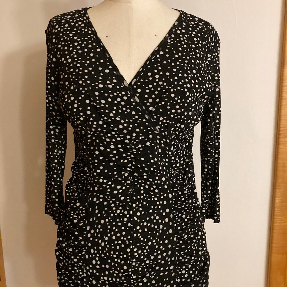 Willi Smith V-neck Wrap Dots Patterned Top Ruched